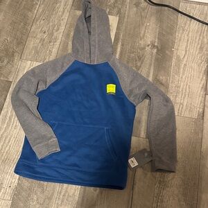 Kohl's Blue and Gray Hooded Pullover Sweatshirt with Yellow Patch